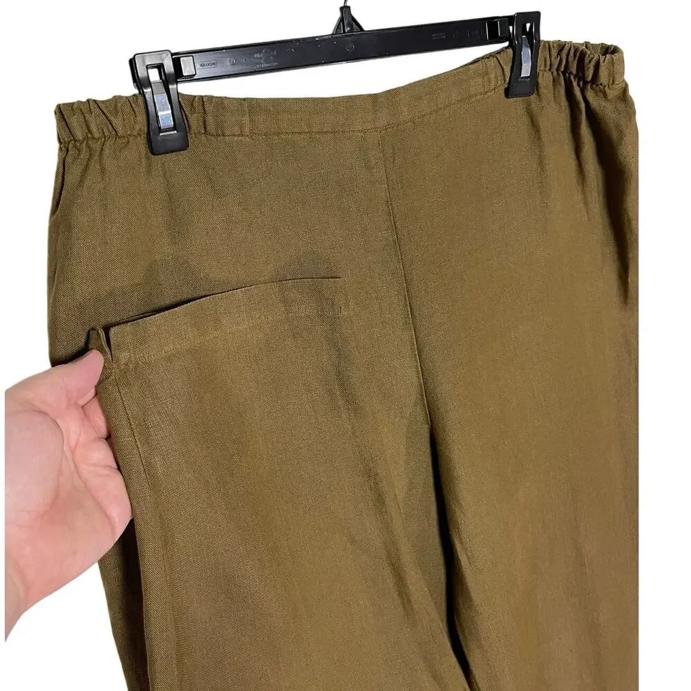 EILEEN FISHER Women’s Brown Linen Pull On Tapered Cropped Leg Pant - Picture 2 of 3